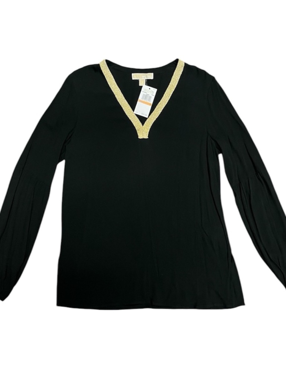 NWT Michael Kors Black Gold Metallic V-Neck Blouse Size Small